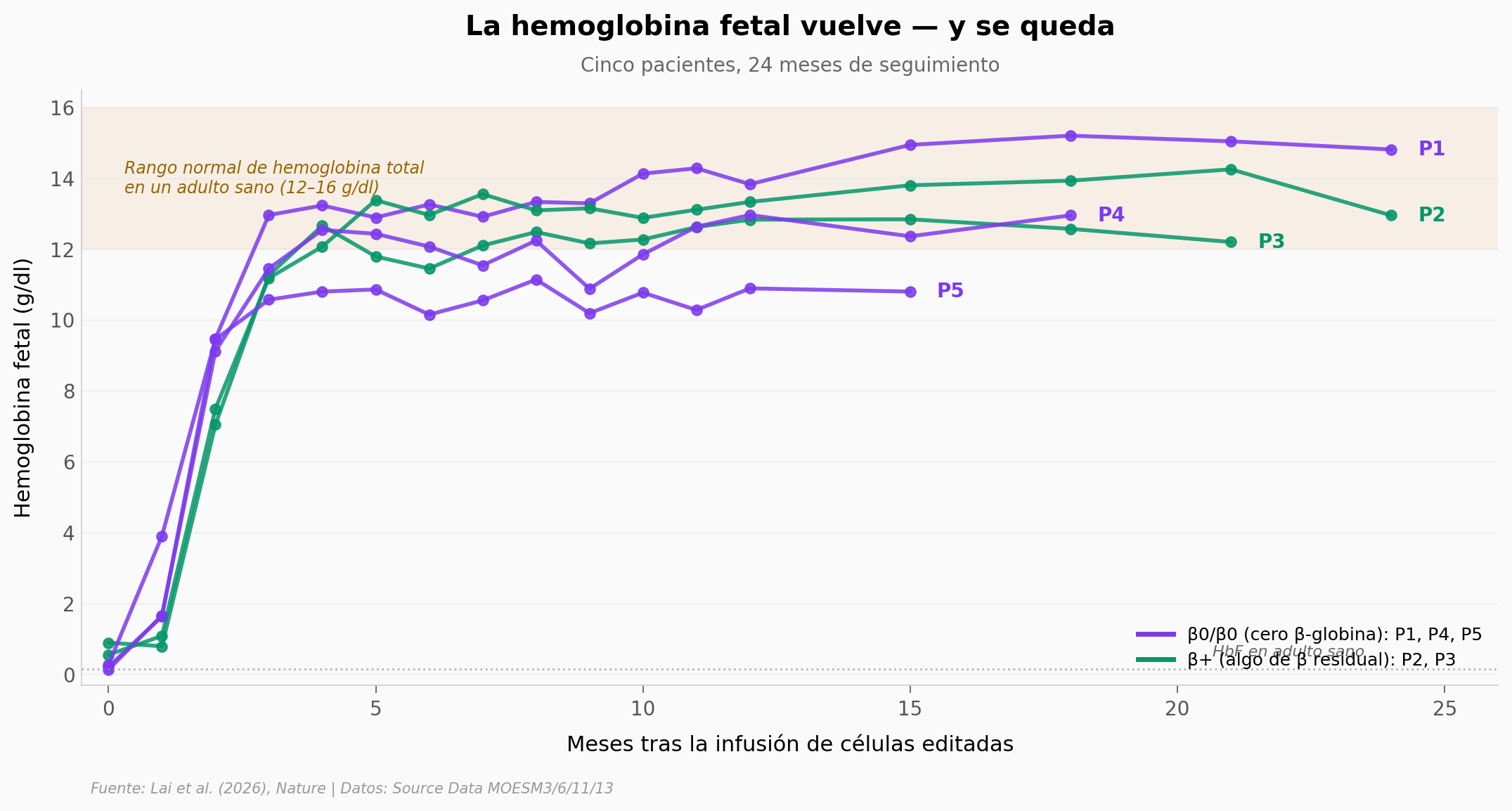 La hemoglobina fetal vuelve y se queda — 5 pacientes, 24 meses